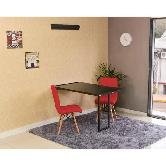 Imagem de Conjunto de Mesa Dobrável Retrátil 120 x 75 Preta + 2 Cadeiras Gomos - Vermelho