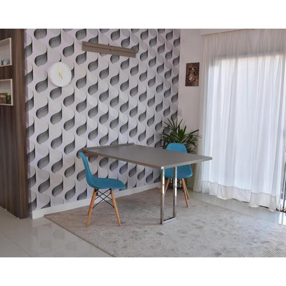 Imagem de Conjunto de Mesa Dobrável Retrátil 1,40 Volpi Inox + 2 Cadeiras Eiffel - Turquesa