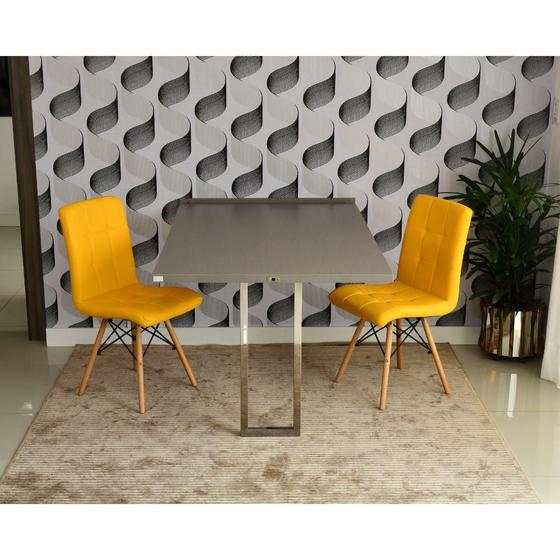 Imagem de Conjunto de Mesa Dobrável Retrátil 1,40 Volpi Inox + 2 Cadeiras Gomos - Amarela