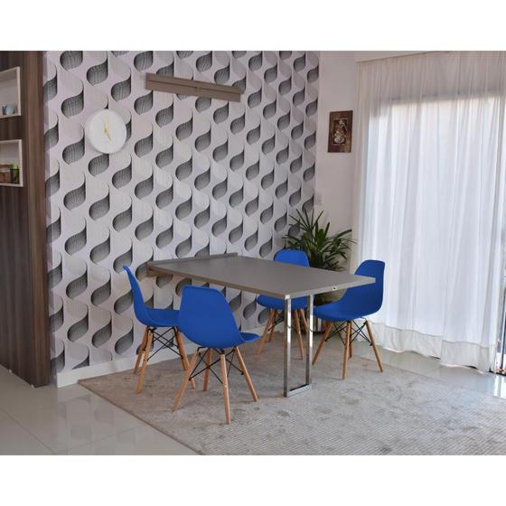 Imagem de Conjunto de Mesa Dobrável Retrátil 1,40 Volpi Inox + 4 Cadeiras Eiffel - Azul