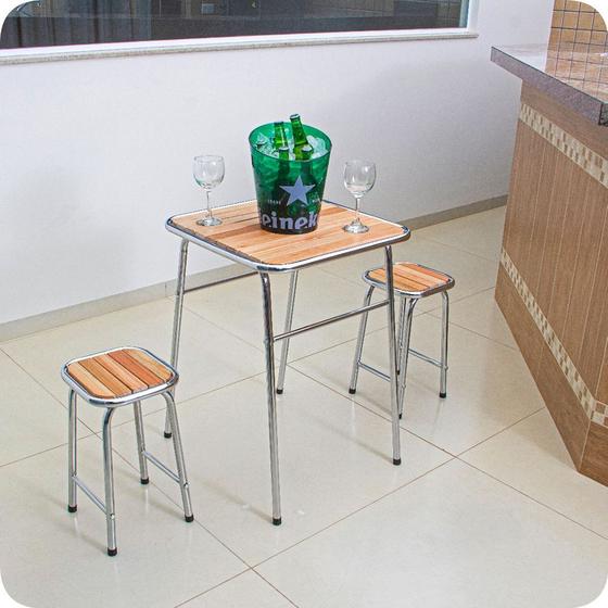 Imagem de Conjunto de mesa e 2 bancos cromado para varanda gourmet