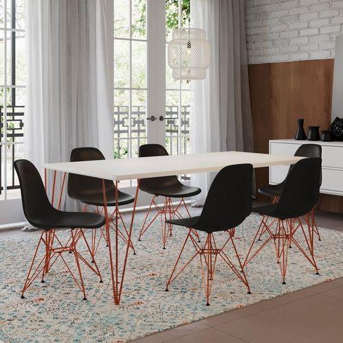 Imagem de Conjunto De Mesa Eames Clips De Ferro Cobre Tampo Branco 135x75 6 Cadeiras Cobre Assento Preto