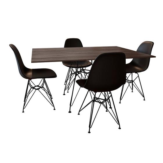 Imagem de Conjunto de Mesa Eames Eiffel de Ferro Preto Tampo Amêndoa 120x75 4 Cadeiras Ferro Preta Assento Pre