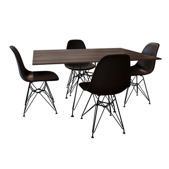 Imagem de Conjunto De Mesa Eames Eiffel De Ferro Preto Tampo Amêndoa 120x75 4 Cadeiras Ferro Preta Assento Preto