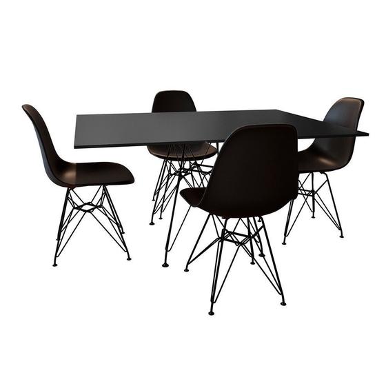 Imagem de Conjunto De Mesa Eames Eiffel De Ferro Preto Tampo Preto 120x75 4 Cadeiras Ferro Preta Assento Preto