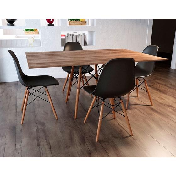 Conjunto De Mesa Eames Eiffel Retangular 120x75 Tampo De Madeira Amêndoa Com 4 Cadeiras Pretas Menor preço em Conjunto De Mesa Eames Eiffel Retangular 120x75 Tampo De Madeira Amêndoa Com 4 Cadeiras Pretas