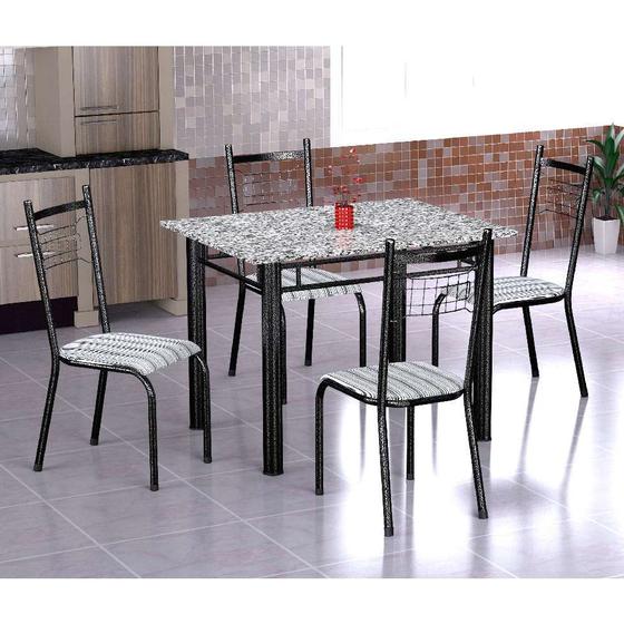 Imagem de Conjunto de Mesa Genebra com 4 Cadeiras Lisboa Preto Prata E Listrado