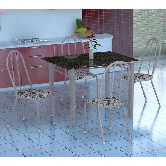 Imagem de Conjunto de Mesa Genova com 4 Cadeiras Alicante Branco Prata e Branco Floral