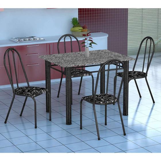 Imagem de Conjunto de Mesa Genova com 4 Cadeiras Alicante Preto Prata e Preto Floral