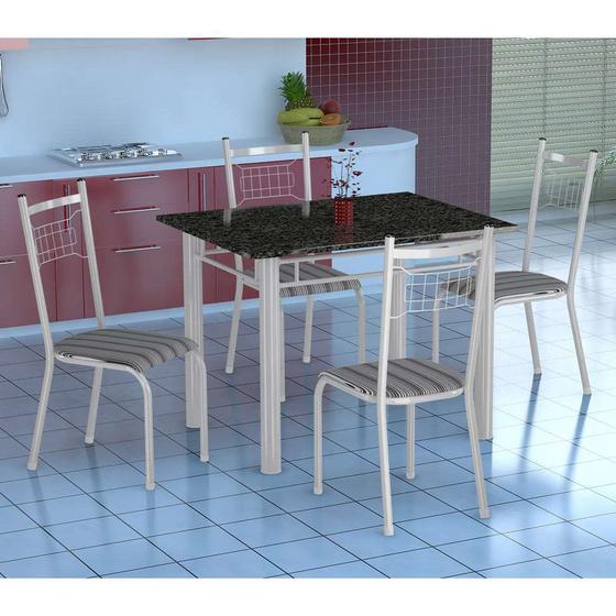 Imagem de Conjunto de Mesa Gênova com 4 Cadeiras Lisboa Branco Liso E Preto Listrado