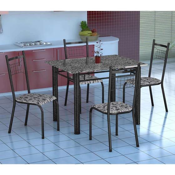 Imagem de Conjunto de Mesa Gênova Com 4 Cadeiras Lisboa Preto Prata E Branco Floral