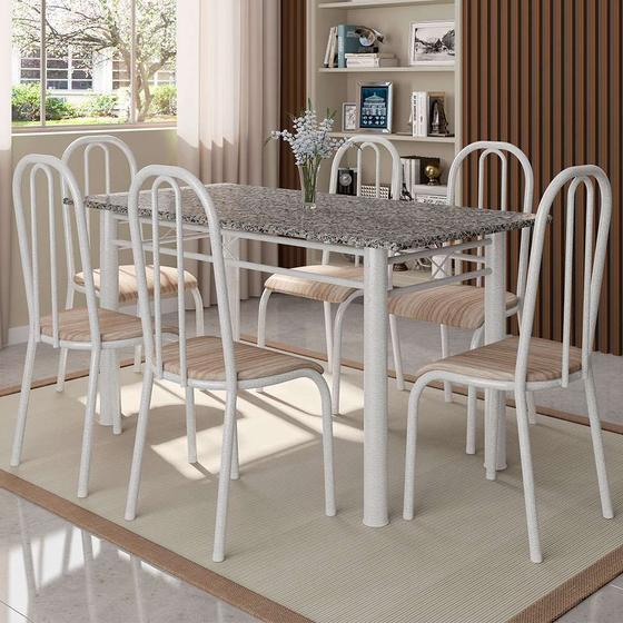 Imagem de Conjunto de Mesa Granada com 6 Cadeiras Madri Branco e Natural Bege
