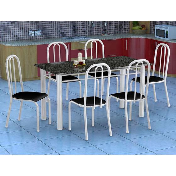 Imagem de Conjunto de Mesa Granada com 6 Cadeiras Madri Branco e Preto Liso GR
