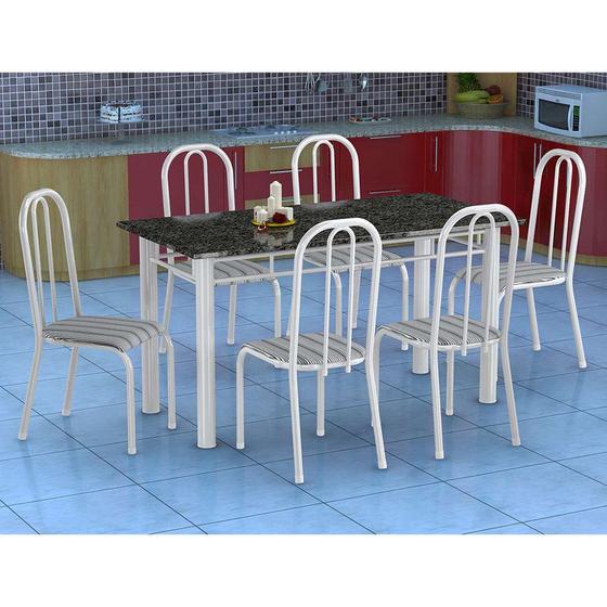 Conjunto de Mesa Granada com 6 Cadeiras Madri Branco e Preto Listrado GR Menor preço em Conjunto de Mesa Granada com 6 Cadeiras Madri Branco e Preto Listrado GR