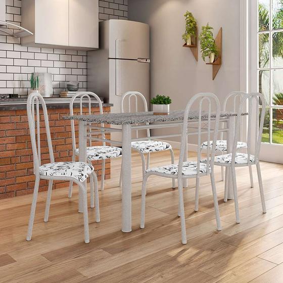 Imagem de Conjunto de Mesa Granada com 6 Cadeiras Madri Prata e Branco Floral