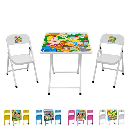 Imagem de Conjunto De Mesa Infantil Com 2 Cadeiras Dobrável Aço Jogo