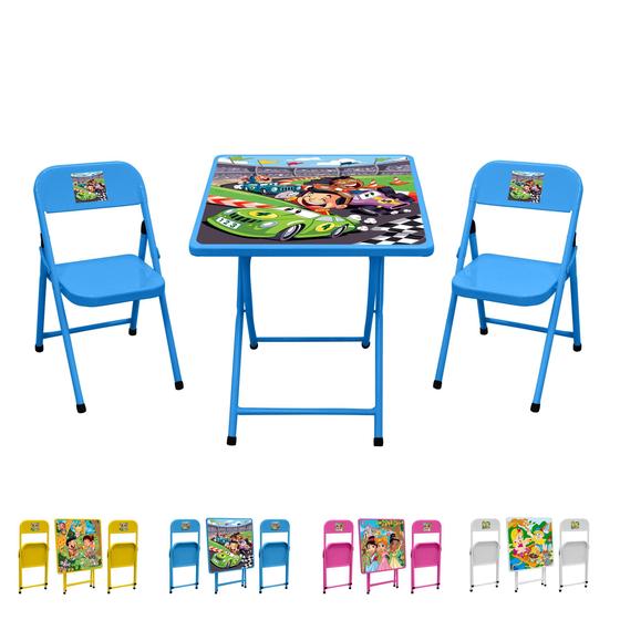 Imagem de Conjunto De Mesa Infantil Com 2 Cadeiras Dobrável Aço Jogo