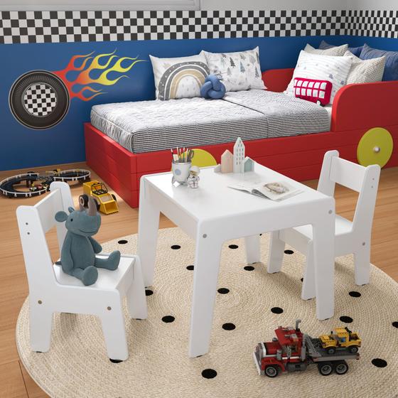 Imagem de Conjunto de Mesa Infantil Diana com 2 cadeiras para crianças - Biblioteca infantil - Branco