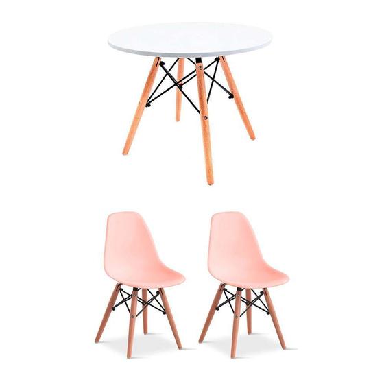 Imagem de Conjunto de Mesa Infantil Well Branca com 2 Cadeiras Eames Rosa