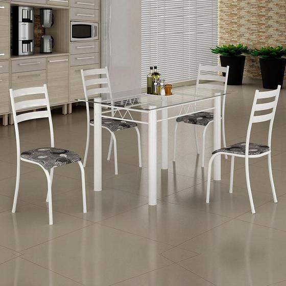 Conjunto de Mesa Itália 1,20m Tampo Vidro com 4 Cadeiras 591/15 Madmelos Branco / Folha Menor preço em Conjunto de Mesa Itália 1,20m Tampo Vidro com 4 Cadeiras 591/15 Madmelos Branco / Folha