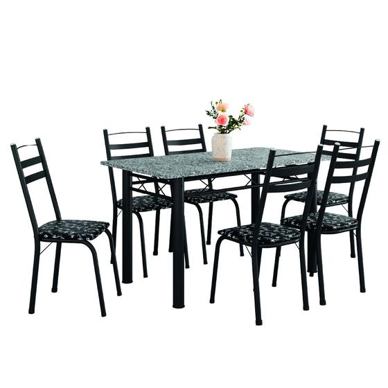 Conjunto De Mesa Itália Com 6 Cadeiras 1,40m Preto/Floral Granito Artefamol Menor preço em Conjunto De Mesa Itália Com 6 Cadeiras 1,40m Preto/Floral Granito Artefamol