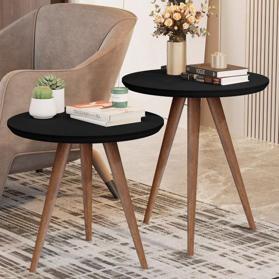 Imagem de Conjunto De Mesa Lateral E Apoio Star Tripé Pés Palito Retrô - JM3