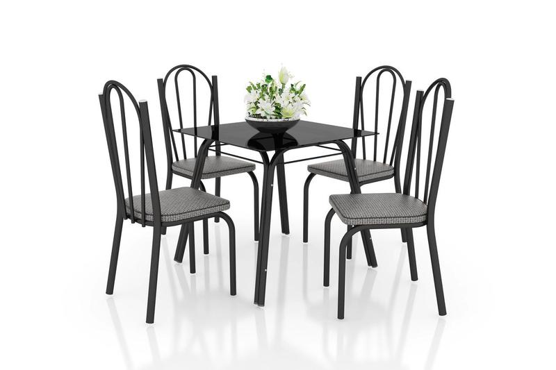 Imagem de Conjunto De Mesa Lotus 75cm Com 4 Cadeiras 121 Preto Assento Platina Artefamol