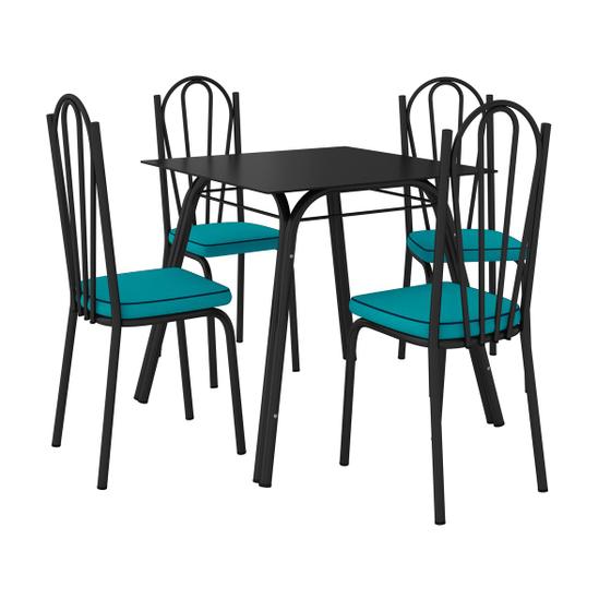Imagem de Conjunto De Mesa Lotus 75cm Preto Com 4 Cadeiras 121 Azul Turquesa Artefamol