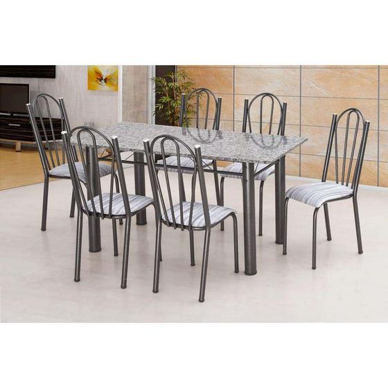 Imagem de Conjunto de Mesa Luana com 6 Cadeiras Craqueado Preto Linho