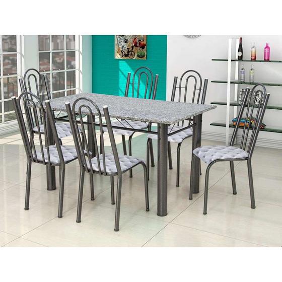 Imagem de Conjunto de Mesa Luiza com 6 Cadeiras Craqueado Preto Capitonê