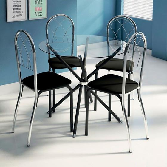 Imagem de Conjunto de Mesa Madrid 88x88cm com 4 Cadeiras Safira Cromado e Tampo de Vidro 6mm Tubform