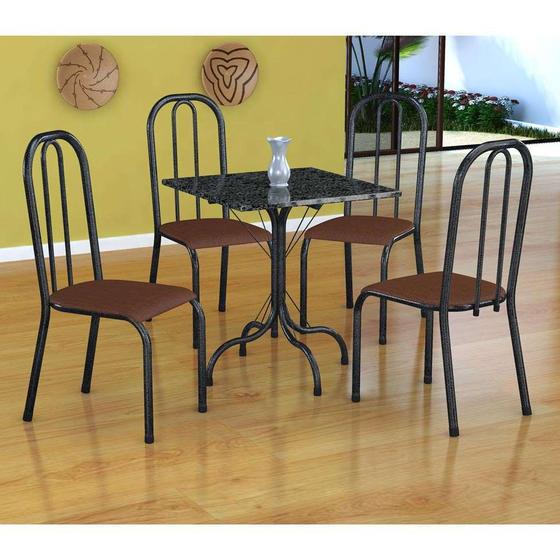 Conjunto de Mesa Malaga com 4 Cadeiras Madri Preto Prata e Amadeirado Menor preço em Conjunto de Mesa Malaga com 4 Cadeiras Madri Preto Prata e Amadeirado