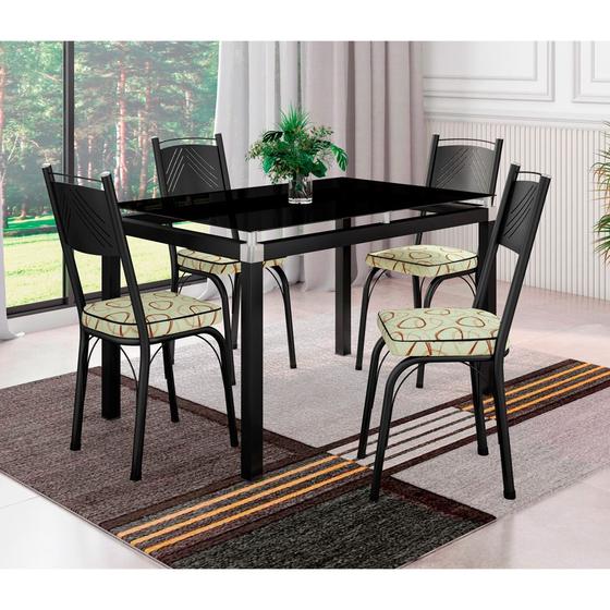 Imagem de Conjunto De Mesa Malva Com 4 Cadeiras Tampo De Vidro 107cm SF Preto Fosco Assento Cedro Artefamol