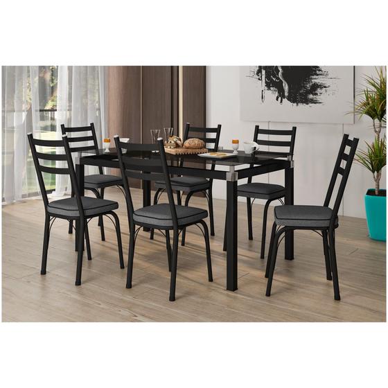 Conjunto De Mesa Malva Com 6 Cadeiras Tampo De Vidro 140cm SF Preto Fosco Assento Andorinha Artefamol Menor preço em Conjunto De Mesa Malva Com 6 Cadeiras Tampo De Vidro 140cm SF Preto Fosco Assento Andorinha Artefamol