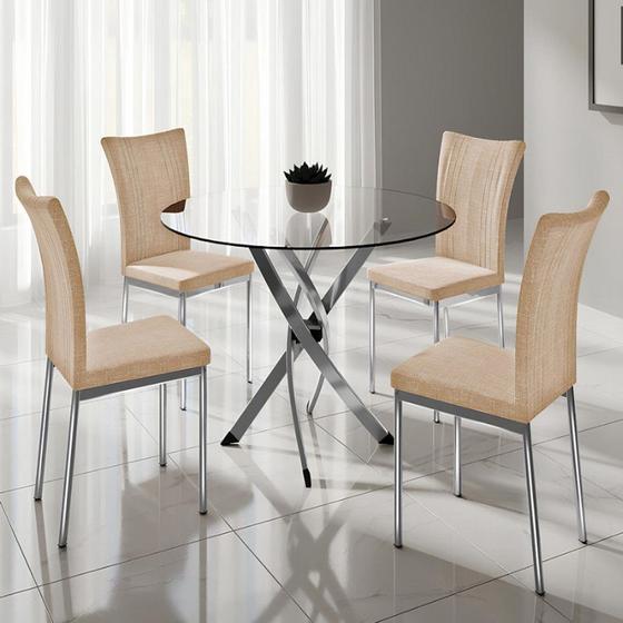 Imagem de Conjunto de Mesa Marbella 110cm com 4 Cadeiras Granada Cromado e Tampo de Vidro Tubform