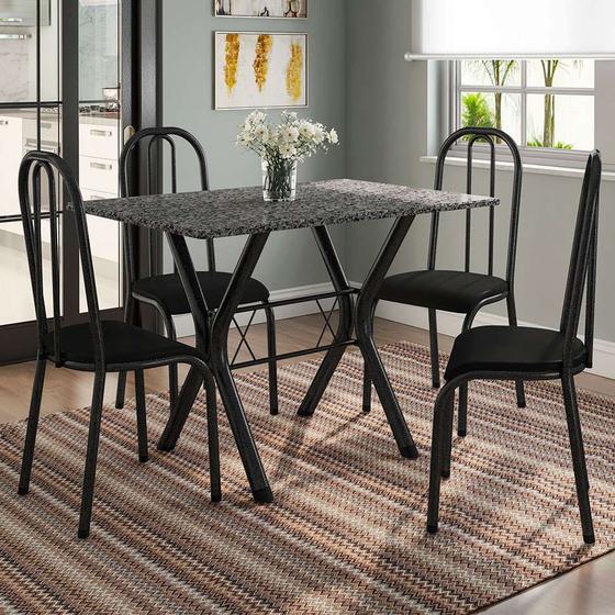 Conjunto de Mesa Miame 110 cm com 4 Cadeiras Madri Preto e Preto Liso Menor preço em Conjunto de Mesa Miame 110 cm com 4 Cadeiras Madri Preto e Preto Liso