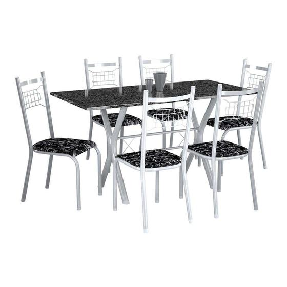 Imagem de Conjunto de Mesa Miami Com 6 Cadeiras Lisboa Branco Liso E Preto Floral