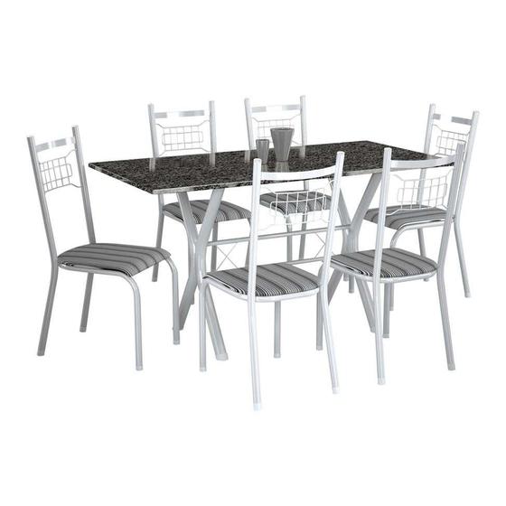 Conjunto de Mesa Miami Com 6 Cadeiras Lisboa Branco Liso E Preto Listrado Menor preço em Conjunto de Mesa Miami Com 6 Cadeiras Lisboa Branco Liso E Preto Listrado