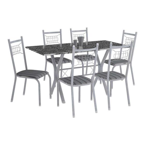 Conjunto de Mesa Miami Com 6 Cadeiras Lisboa Branco Prata E Preto Listrado Menor preço em Conjunto de Mesa Miami Com 6 Cadeiras Lisboa Branco Prata E Preto Listrado