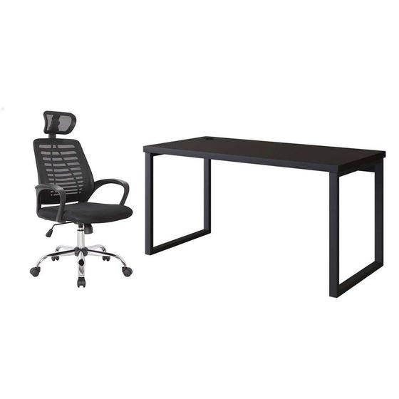 Imagem de Conjunto de Mesa Miguel 150 cm com Cadeira de Escritório Diretor Giratória Light Preta