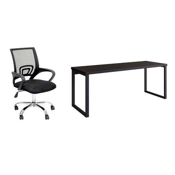 Imagem de Conjunto de Mesa Miguel 190 cm com Cadeira de Escritório Secretária Giratória Javix Preta