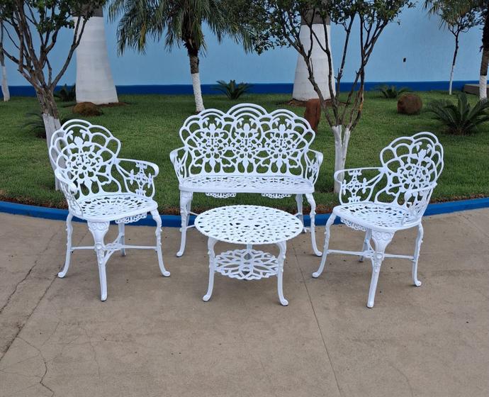 Imagem de Conjunto de Mesa Para Jardim com Namoradeira e Mesa Baixa Jardim em Alumínio Fundido Unifer Móveis