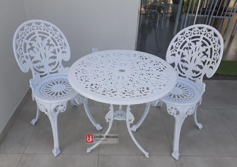 Conjunto de Mesa Para Jardim Espanhol Com 2 Cadeiras em Alumínio Fundido Unifer Móveis Menor preço em Conjunto de Mesa Para Jardim Espanhol Com 2 Cadeiras em Alumínio Fundido Unifer Móveis