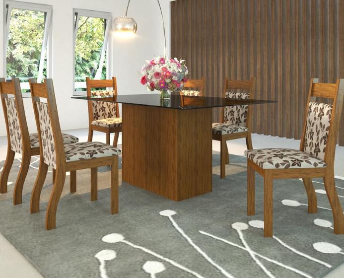 Imagem de Conjunto De Mesa Para Sala De Jantar Austria Com Vidro Preto e 6 Cadeiras