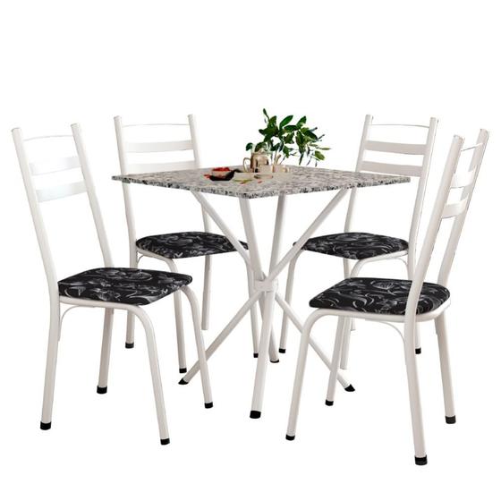 Imagem de Conjunto de Mesa Paula 0,70m com 4 Cadeiras Branco / Craquelado Floral Artefamol Granito