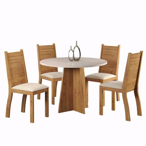 Conjunto Mesa Jantar Redonda 1,20m 4 Cadeiras Country Madeira