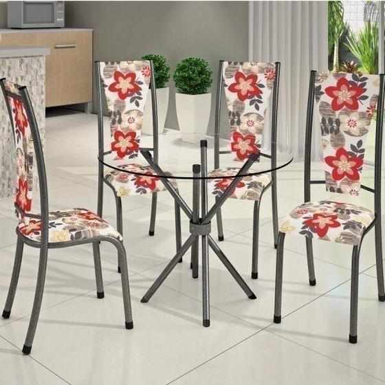 Conjunto de Mesa Redonda Tampo de Vidro 4 Cadeiras Dubai Bm Móveis Tubulares Menor preço em Conjunto de Mesa Redonda Tampo de Vidro 4 Cadeiras Dubai Bm Móveis Tubulares
