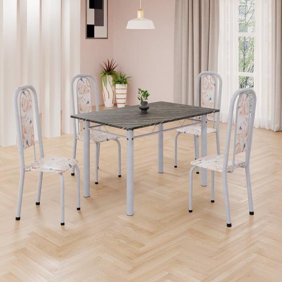 Imagem de Conjunto de Mesa Retangular 120x75cm Tampo Ardósia Indiano 4 Cadeiras Lavínea