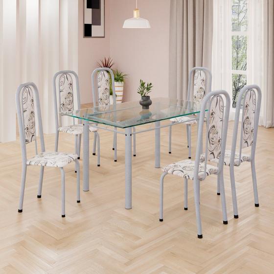 Imagem de Conjunto de Mesa Retangular 140x75cm Tampo de Vidro 6 Cadeiras Lavínea