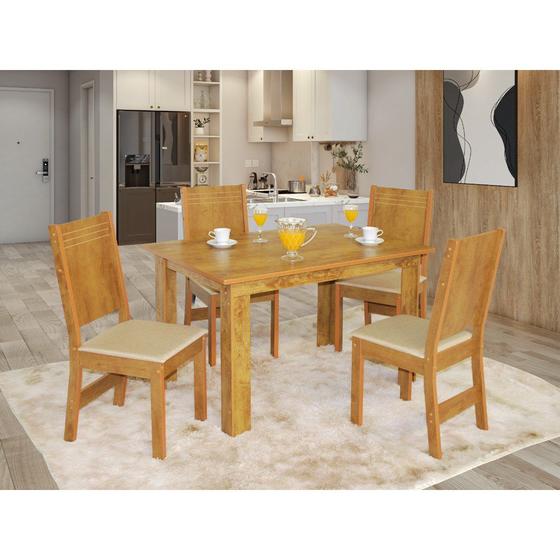 Imagem de Conjunto De Mesa Retangular Mariah Com 04 Cadeiras Bronze Demolição Tecido Asgard Bege